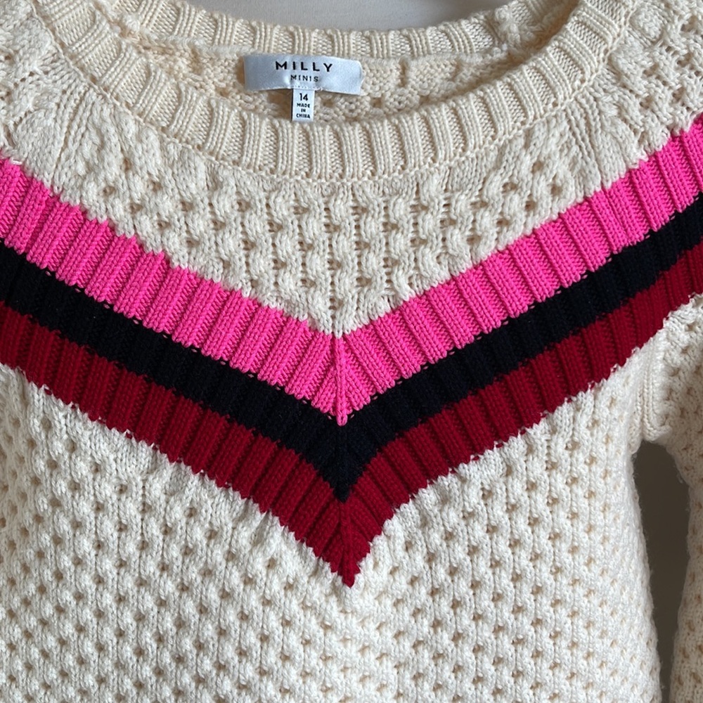 MILLY MINIS Chevron Stripe Merino Wool Sweater girls size 14 - Picture 2 of 7